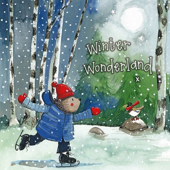 8 kerstkaarten alex clark - winter wonderland - schaatsende beer