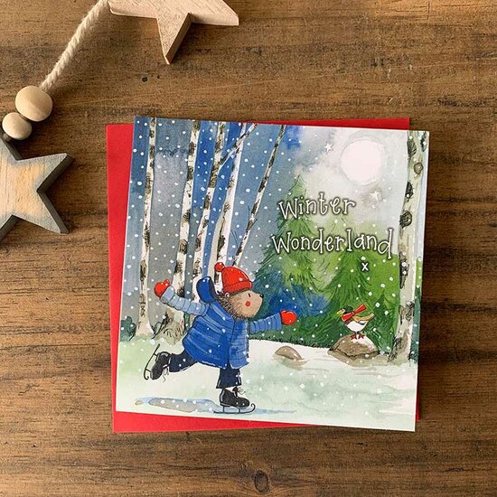 8 kerstkaarten alex clark - winter wonderland - schaatsende beer