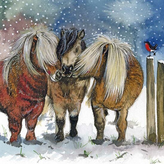8 kerstkaarten alex clark - paarden in de sneeuw