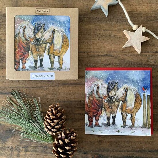 8 kerstkaarten alex clark - paarden in de sneeuw