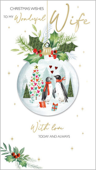 grote luxe kerstkaart - christmas wishes to my wonderful wife - pinguins