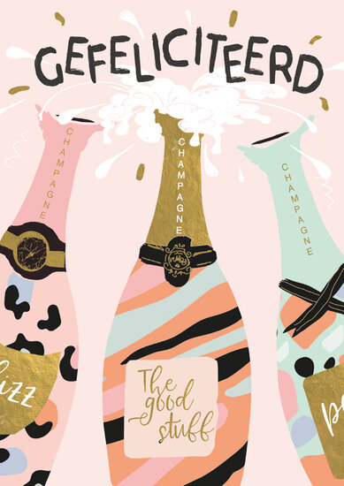 grote felicitatiekaart A4 - gefeliciteerd - champagne