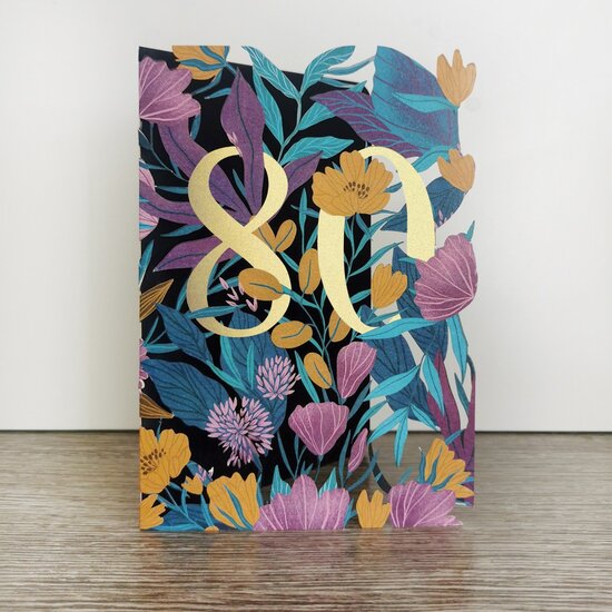 80 jaar - lasergesneden wenskaart blossom - bloemen