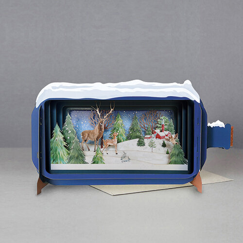 3D pop up kerstkaart - message in a bottle - herten in de sneeuw
