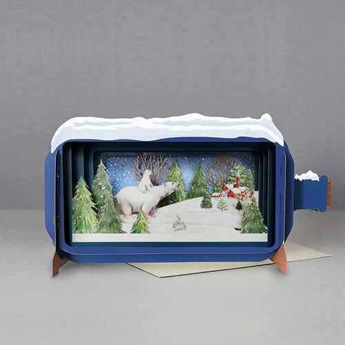 3D pop up kerstkaart - message in a bottle - ijsbeer