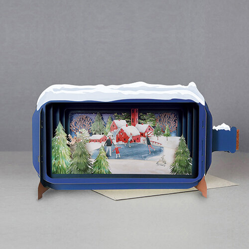 3D pop up wenskaart - message in a bottle - schaatsen
