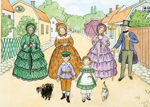 ansichtkaart elsa beskow - de tantes maken een wandeling