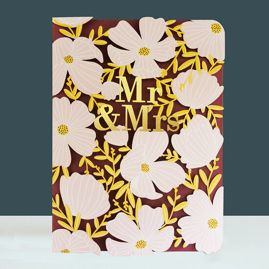 lasergesneden wenskaart blossom - mr &amp; mrs - bloemen