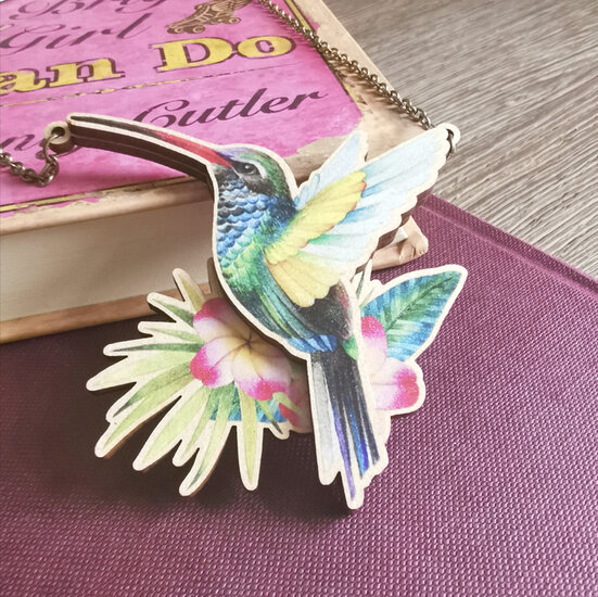 luxe wenskaart met ketting - happy birthday - kolibrie