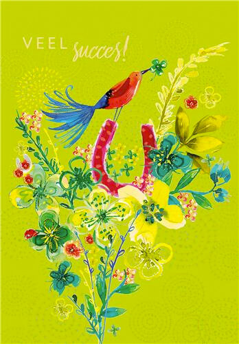 luxe wenskaart - veel succes! - vogel en bloemen