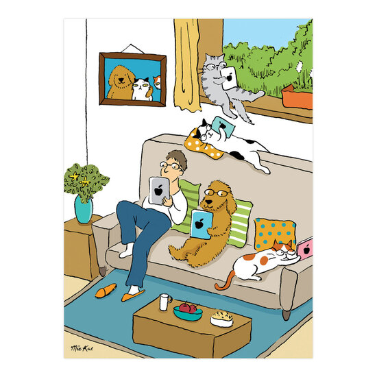 santoro miz kat wenskaart - familietijd - dieren op ipad tablet