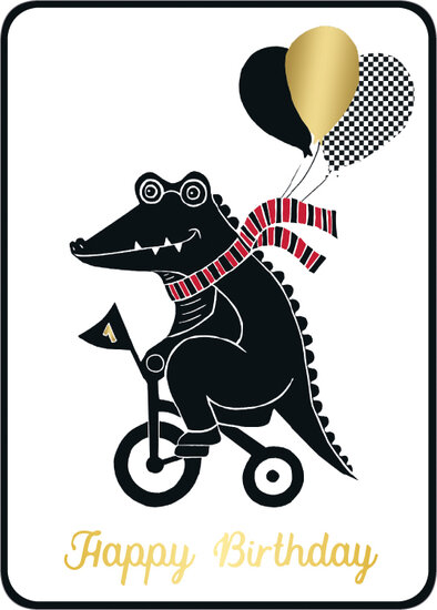 ansichtkaart van corinne rohard - happy birthday - krokodil op fiets