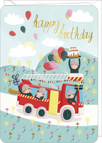 wenskaart correspondances - happy birthday - brandweerauto
