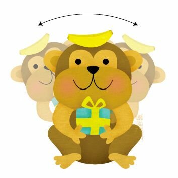 wiebelhoofd wenskaart - aap met cadeautje