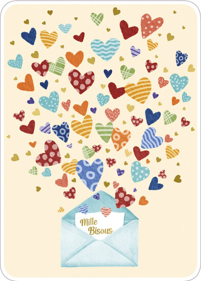ansichtkaart van rosie hilyer - mille bisous - een duizend kusjes - hartjes