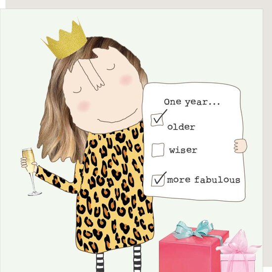 verjaardagskaart rosiemadeathing - one year older - more fabulous