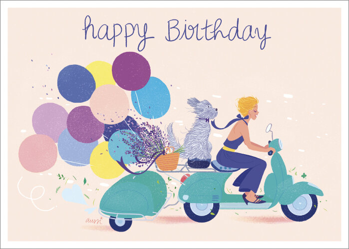 ansichtkaart van audrey bussi - happy birthday - scooter