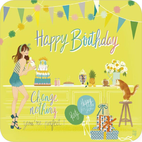 vierkante ansichtkaart met envelop - happy birthday you &#039;re perfect