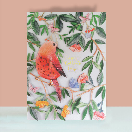 lasergesneden moederdagkaart - happy mother&#039;s day - vogel