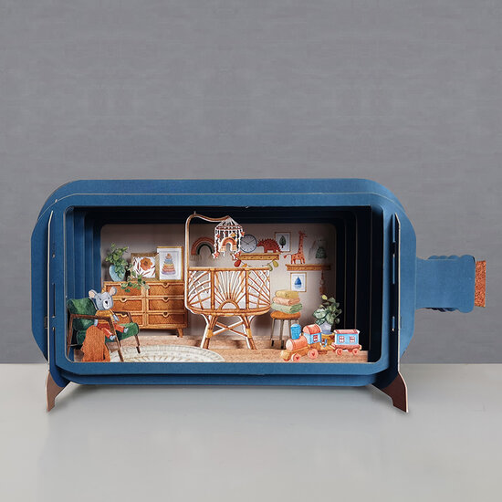 3D pop up wenskaart - message in a bottle - wiegje