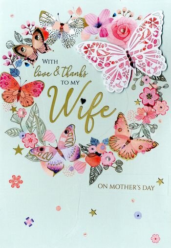grote luxe moederdagkaart - with love &amp; thanks to my wife on Mother&#039;s Day - vlinders