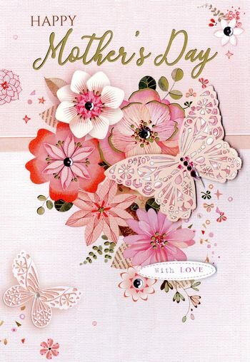 grote luxe moederdagkaart - happy Mother&#039;s Day with love - vlinder en bloemen