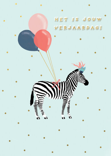 grote verjaardagskaart A4 - het is jouw verjaardag - zebra