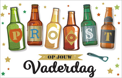 wenskaart - proost op jouw vaderdag - bierflessen
