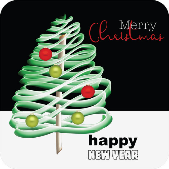 10 vierkante kerst ansichtkaarten met envelop - merry christmas happy new year