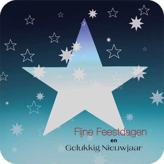 10 vierkante kerst ansichtkaarten met envelop - fijne feestdagen gelukkig nieuwjaar - ster