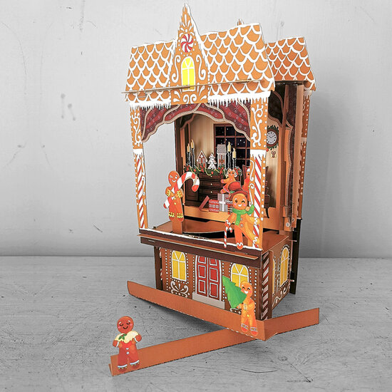 3D pop up kerstkaart  - theater - gingerbread peperkoekhuisje
