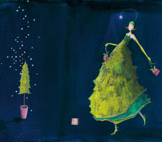 luxe kerstkaart ga&euml;lle boissonnard - de jurk
