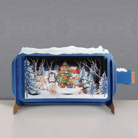 3D pop up kerstkaart - message in a bottle - pingu&iuml;ns en hazen