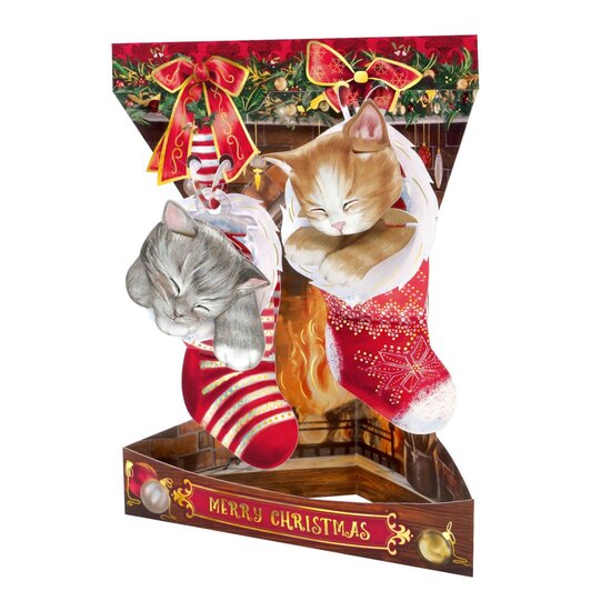 3D kerstkaart - swing cards - kerst kittens