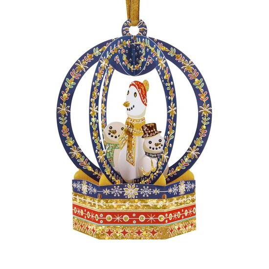 3d kerstkaart - kerstboomhanger - sneeuw globe met sneeuwpoppen