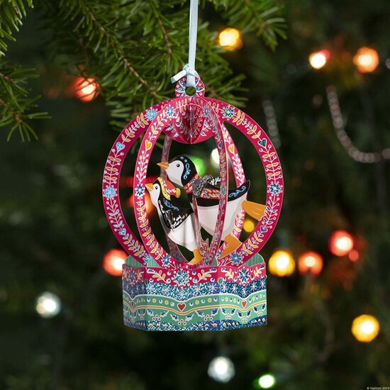 3d kerstkaart - kerstboomhanger - sneeuwglobe pinguins