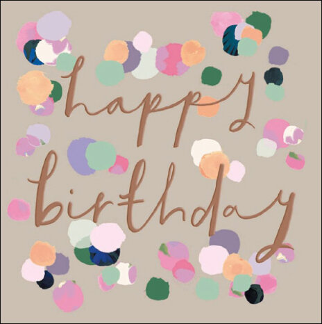 wenskaart woodmansterne - happy birthday - stippen