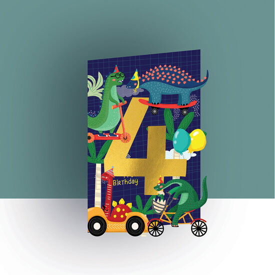 4 jaar - lasergesneden wenskaart - dino&#039;s