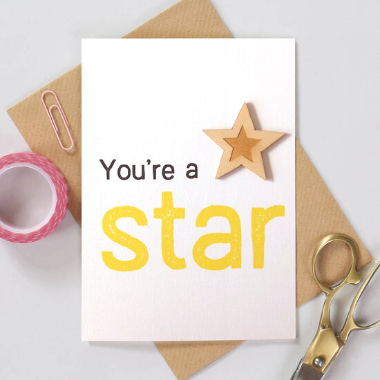 lasergesneden houten attribuut wenskaart - you&#039;re star