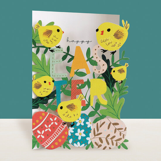 lasergesneden paaskaart -  happy easter - kuikentjes