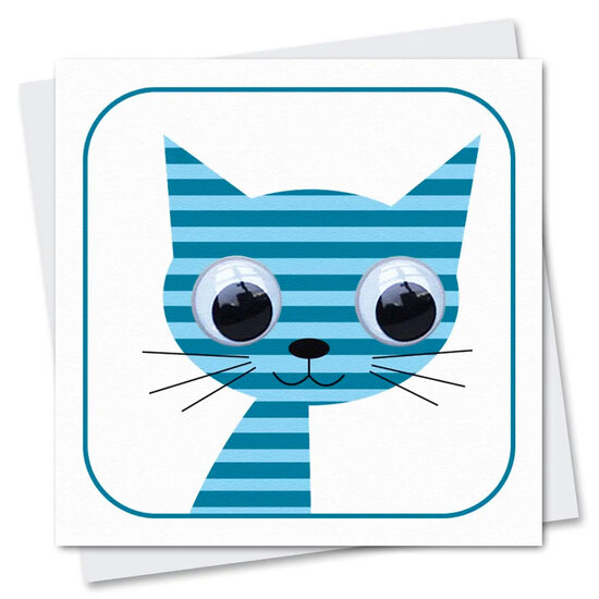 wenskaart stripey cats - kat blauw