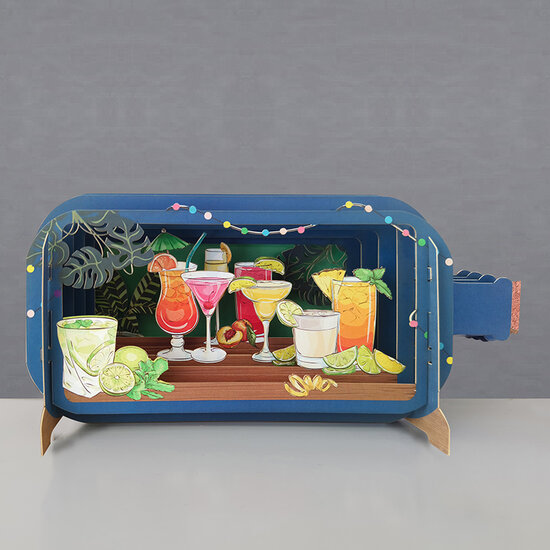3D pop up wenskaart  - message in a bottle - cocktails