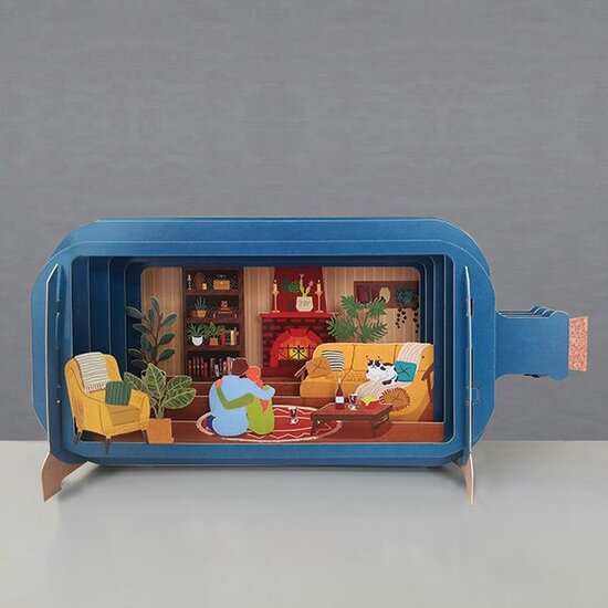 3D pop up wenskaart  - message in a bottle - woonkamer