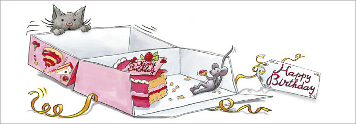 uitklapbare wenskaart cache-cache - happy birthday - kat en... muis