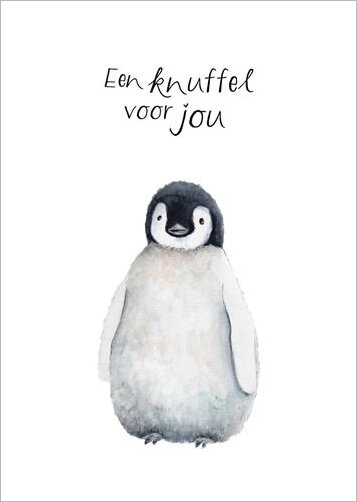wenskaart christa mulder - een knuffel voor jou - pinguin