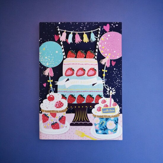 lasergesneden wenskaart blossom - happy birthday with love - taart
