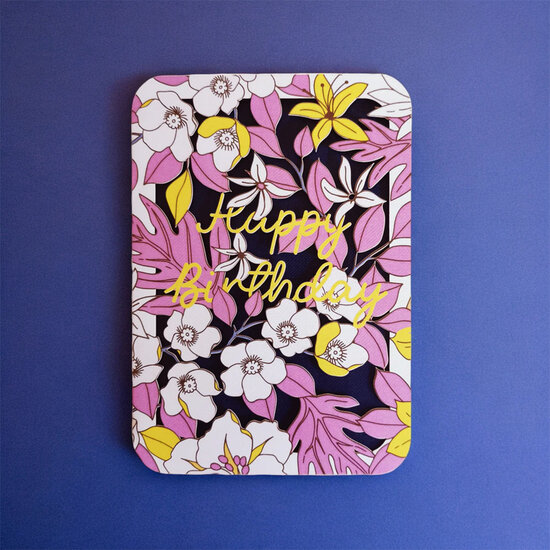 lasergesneden wenskaart blossom - happy birthday - bloemen