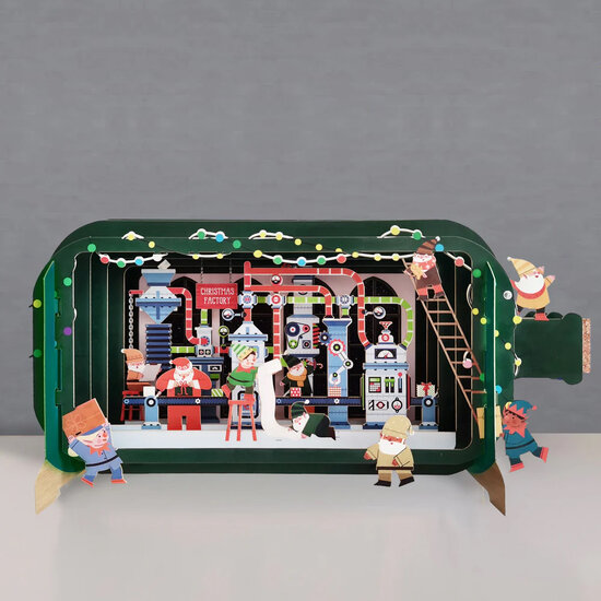 3D pop up kerstkaart - message in a bottle - christmas factory