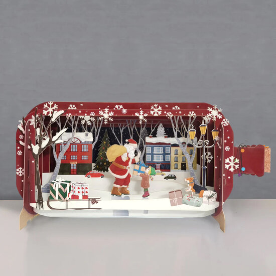 3D pop up kerstkaart - message in a bottle - kerstman met cadeaus