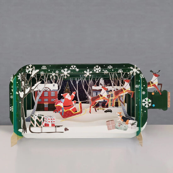3D pop up kerstkaart - message in a bottle - kerstman in slee